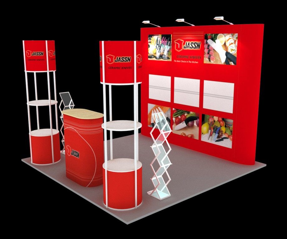 portable aluminum trade show stand with shelves